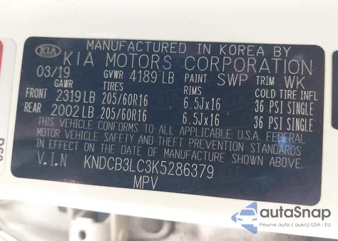 2019 Kia Niro Lx из США, поврежденный, VIN KNDCB3LC3K5286379